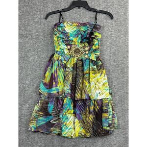 Y2K Strapless Dress Size 3/4 Smocked Back Party Dress Multicolor